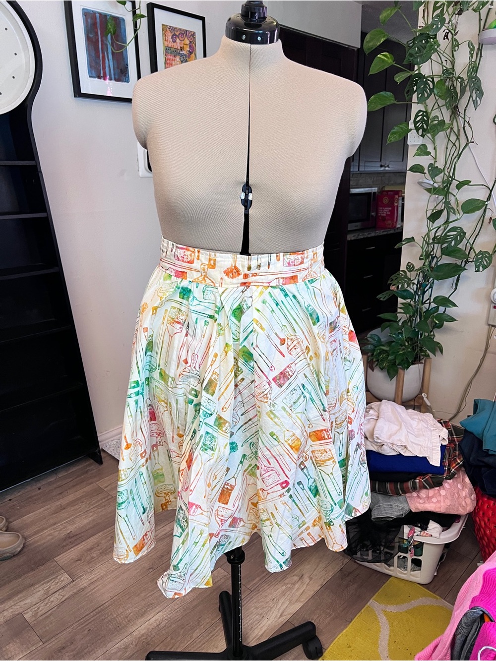 One of a kind White Multicolor Printed circle skirt Skirt